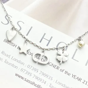 Dior Women Petit CD Lucky Charms Bracelet Silver-Finish Metal with White Resin Pearl and Silver-Tone Crystals