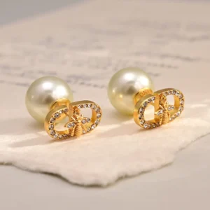 Dior Women Tribales Earrings Gold-Finish Metal with White Resin Pearls E3839WOMCY