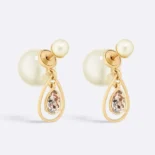 Dior Women Tribales Earrings Gold-Finish Metal with White Resin Pearls and Champagne Crystals