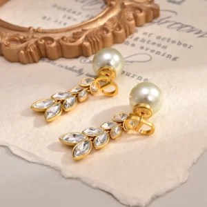 Dior Women Tribales Earrings Gold-Finish Metal with White Resin Pearls and Silver-Tone Crystals