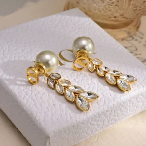 Dior Women Tribales Earrings Gold-Finish Metal with White Resin Pearls and Silver-Tone Crystals