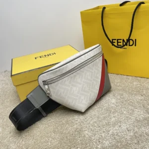 Fendi Men Diagonal Belt Bag Leather-White