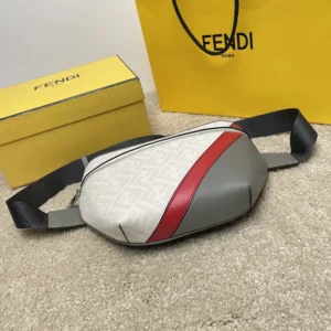 Fendi Men Diagonal Belt Bag Leather-White