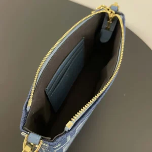 Fendi Women Baguette Pouch Blue Denim-effect FF Jacquard Charm Pouch with Chain