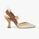 Fendi Women Colibrì Mesh and Braided Leather High-heeled Slingbacks