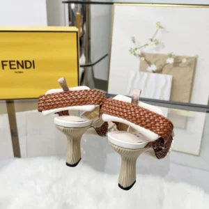 Fendi Women Colibrì Mesh and Braided Leather High-heeled Slingbacks