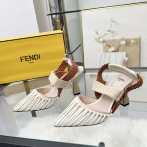 Fendi Women Colibrì Mesh and Braided Leather High-heeled Slingbacks
