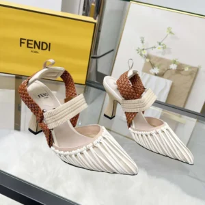 Fendi Women Colibrì Mesh and Braided Leather High-heeled Slingbacks