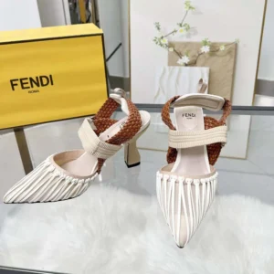 Fendi Women Colibrì Mesh and Braided Leather High-heeled Slingbacks