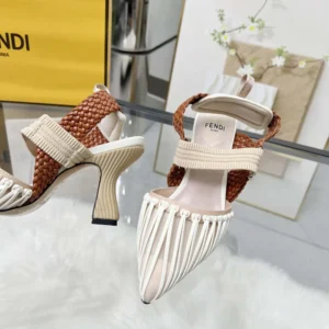 Fendi Women Colibrì Mesh and Braided Leather High-heeled Slingbacks