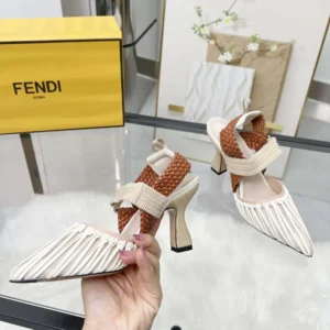 Fendi Women Colibrì Mesh and Braided Leather High-heeled Slingbacks