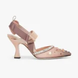 Fendi Women Colibrì Pink Mesh and Crystals High-heeled Slingbacks