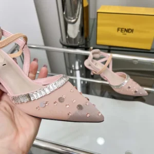 Fendi Women Colibrì Pink Mesh and Crystals High-heeled Slingbacks