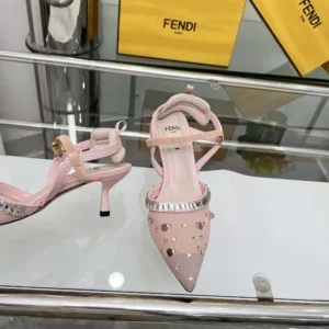 Fendi Women Colibrì Pink Mesh and Crystals High-heeled Slingbacks