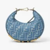 Fendi Women Fendigraphy Mini Blue Denim-effect FF Jacquard Mini-bag