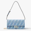 Fendi Women Wallet On Chain Baguette Blue Denim-effect FF Jacquard Wallet