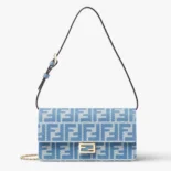 Fendi Women Wallet On Chain Baguette Blue Denim-effect FF Jacquard Wallet