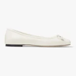 Jimmy Choo Women Elme Flat Latte Nappa Leather Flats with Pearl Embellishment