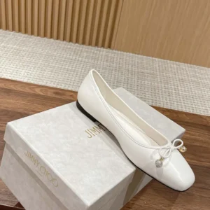 Jimmy Choo Women Elme Flat Latte Nappa Leather Flats with Pearl Embellishment
