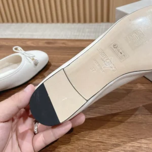 Jimmy Choo Women Elme Flat Latte Nappa Leather Flats with Pearl Embellishment