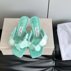Jimmy Choo Women Freja 70 Aqua Green Suede Paillette Sandals FREJA70RPQ