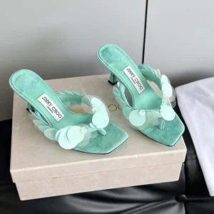 Jimmy Choo Women Freja 70 Aqua Green Suede Paillette Sandals FREJA70RPQ