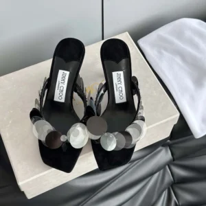 Jimmy Choo Women Freja 70 Black Suede Paillette Sandals FREJA70RPQ