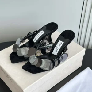 Jimmy Choo Women Freja 70 Black Suede Paillette Sandals FREJA70RPQ
