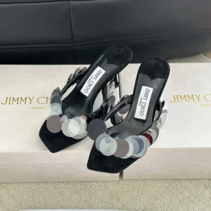 Jimmy Choo Women Freja 70 Black Suede Paillette Sandals FREJA70RPQ