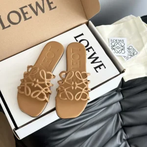 Loewe Women Petal Anagram Slide in Soft Calfskin-Brown
