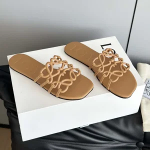 Loewe Women Petal Anagram Slide in Soft Calfskin-Brown