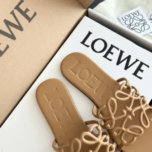 Loewe Women Petal Anagram Slide in Soft Calfskin-Brown