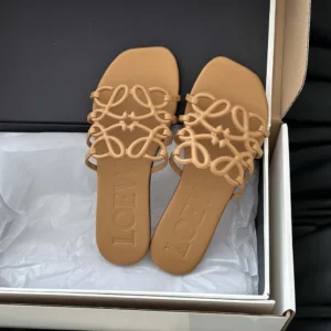 Loewe Women Petal Anagram Slide in Soft Calfskin-Brown