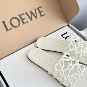 Loewe Women Petal Anagram Slide in Soft Calfskin-White