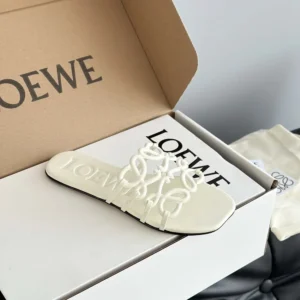 Loewe Women Petal Anagram Slide in Soft Calfskin-White
