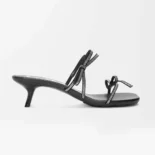 Loewe Women Petal Sandal in Suede and Rhinestones-Black