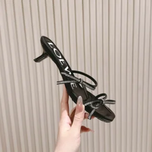 Loewe Women Petal Sandal in Suede and Rhinestones-Black