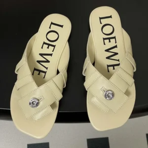 Loewe Women Toy Panta Toe Post Sandal in Lambskin-Beige