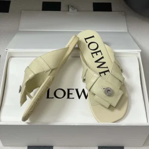 Loewe Women Toy Panta Toe Post Sandal in Lambskin-Beige