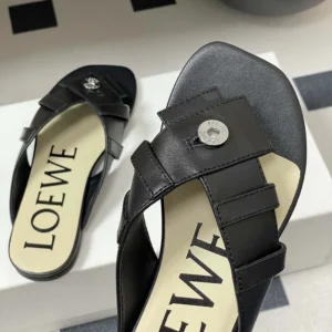 Loewe Women Toy Panta Toe Post Sandal in Lambskin-Black