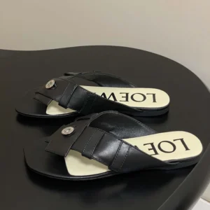 Loewe Women Toy Panta Toe Post Sandal in Lambskin-Black