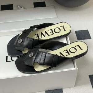 Loewe Women Toy Panta Toe Post Sandal in Lambskin-Black