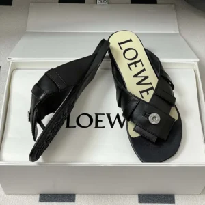 Loewe Women Toy Panta Toe Post Sandal in Lambskin-Black