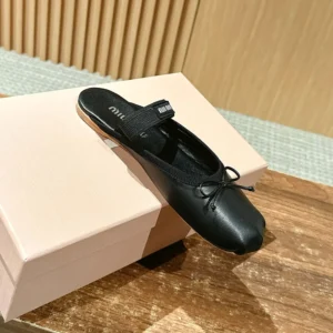 Miu Miu Women Leather Ballerina Mules-Black 5F451E