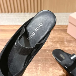 Miu Miu Women Leather Ballerina Mules-Black 5F451E
