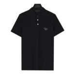 Prada Men Fleece Polo Natural Shirt in a Fleece Design-Black