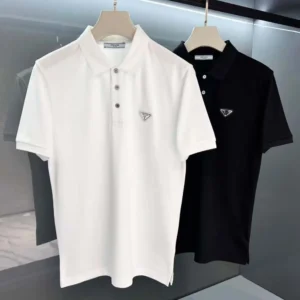 Prada Men Fleece Polo Natural Shirt in a Fleece Design-White