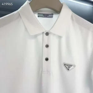 Prada Men Fleece Polo Natural Shirt in a Fleece Design-White