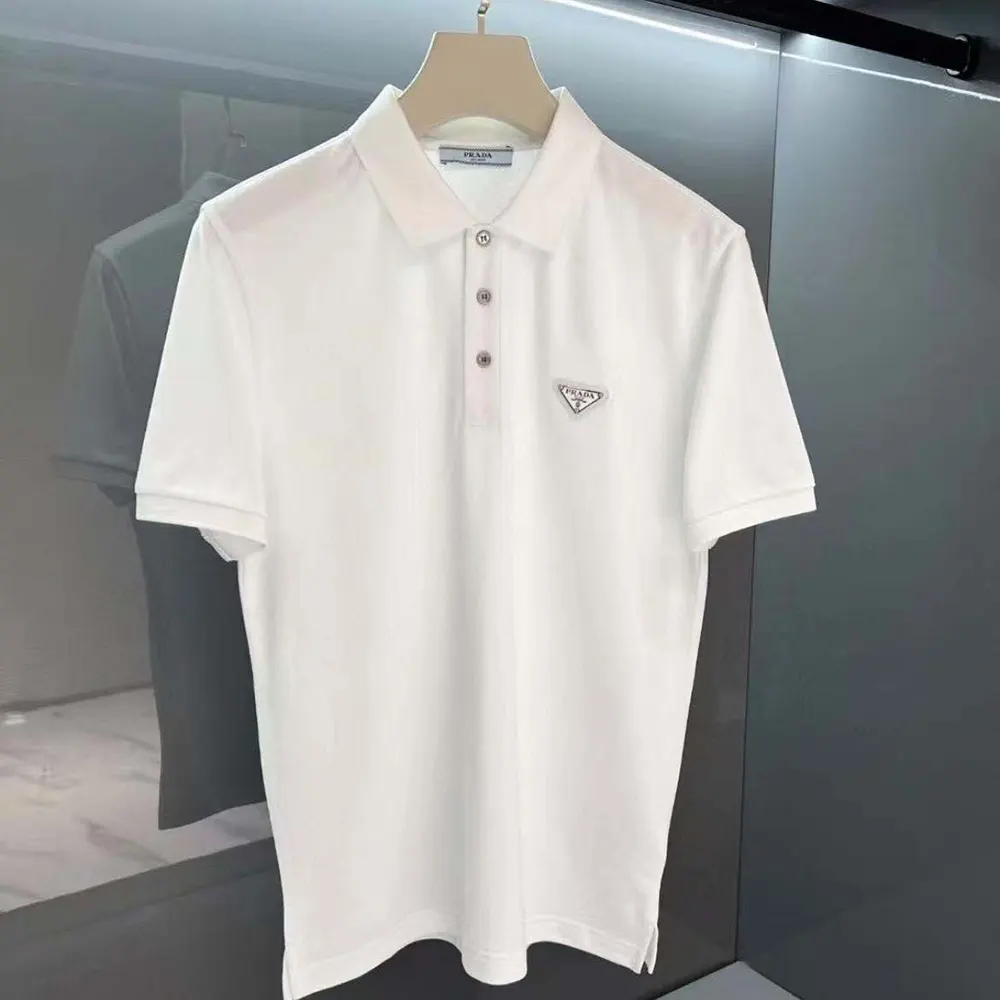 Prada Men Fleece Polo Natural Shirt in a Fleece Design-White 3 V