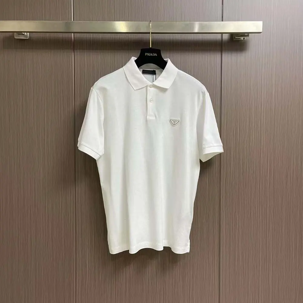 Prada Men Fleece Polo Natural Shirt in a Fleece Design-White 2 Prada Men Fleece Polo Natural Shirt in a Fleece Design-White